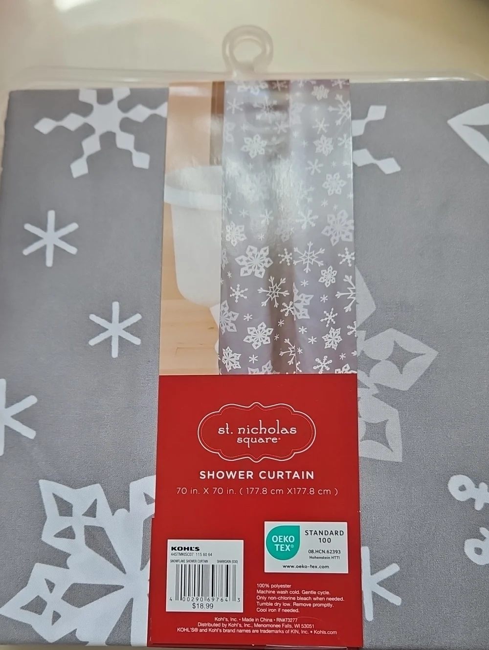 st. nicholas square Gray Snowflake Shower Curtain